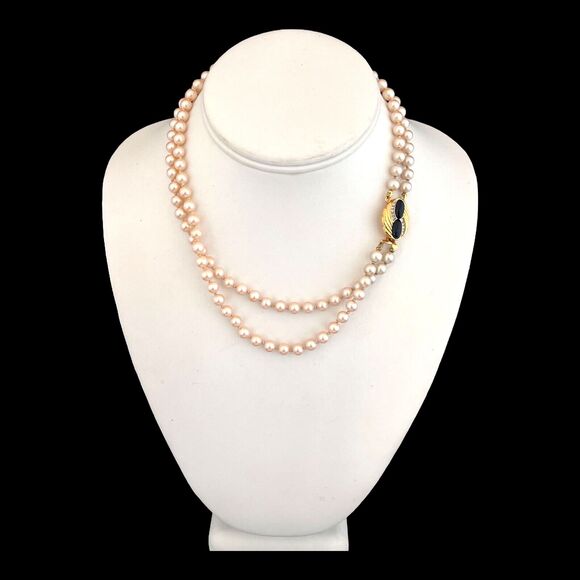 Vintage Givenchy Pearl Necklace Glass Pearls Gold Tone Crystals Rare 7N - Picture 7 of 9